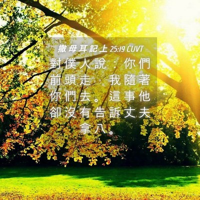 Picture 04 - 撒 母 耳 記 上 25:19 CUVT - 對 僕 人 說 ： 你 們 前 頭 走 ， 我 - Bible Verse Picture