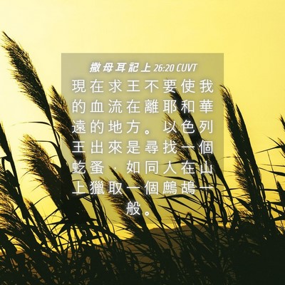 Picture 04 - 撒 母 耳 記 上 26:20 CUVT - 現 在 求 王 不 要 使 我 的 血 流 在 - Bible Verse Picture