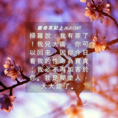 Picture 04 - 撒 母 耳 記 上 26:21 CUVT - 掃 羅 說 ： 我 有 罪 了 ！ 我 兒 大 - Bible Verse Picture