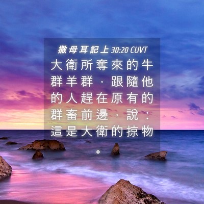 Picture 04 - 撒 母 耳 記 上 30:20 CUVT - 大 衛 所 奪 來 的 牛 群 羊 群 ， 跟 - Bible Verse Picture