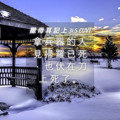 Picture 04 - 撒 母 耳 記 上 31:5 CUVT - 拿 兵 器 的 人 見 掃 羅 已 死 ， 也 - Bible Verse Picture