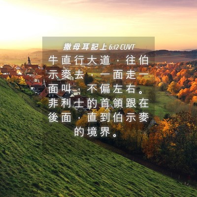 Picture 04 - 撒 母 耳 記 上 6:12 CUVT - 牛 直 行 大 道 ， 往 伯 示 麥 去 ， - Bible Verse Picture