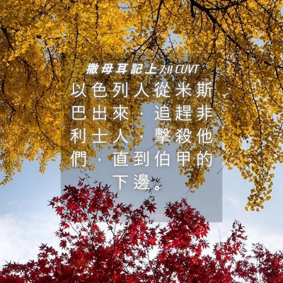 Picture 04 - 撒 母 耳 記 上 7:11 CUVT - 以 色 列 人 從 米 斯 巴 出 來 ， 追 - Bible Verse Picture