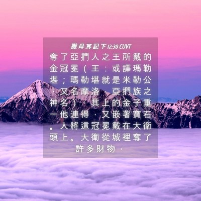 Picture 04 - 撒 母 耳 記 下 12:30 CUVT - 奪 了 亞 捫 人 之 王 所 戴 的 金 冠 - Bible Verse Picture
