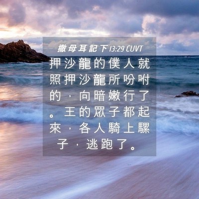 Picture 04 - 撒 母 耳 記 下 13:29 CUVT - 押 沙 龍 的 僕 人 就 照 押 沙 龍 所 - Bible Verse Picture