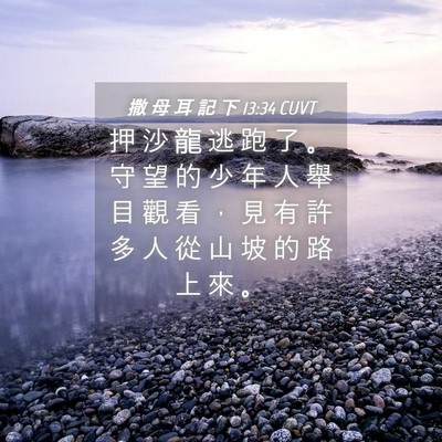 Picture 04 - 撒 母 耳 記 下 13:34 CUVT - 押 沙 龍 逃 跑 了 。 守 望 的 少 年 - Bible Verse Picture