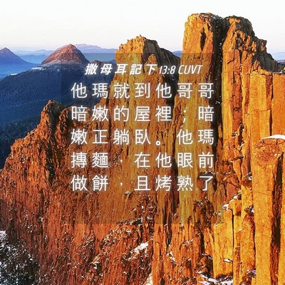 Picture 04 - 撒 母 耳 記 下 13:8 CUVT - 他 瑪 就 到 他 哥 哥 暗 嫩 的 屋 裡 - Bible Verse Picture