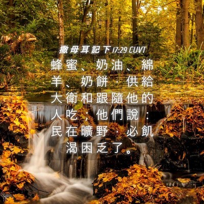 Picture 04 - 撒 母 耳 記 下 17:29 CUVT - 蜂 蜜 、 奶 油 、 綿 羊 、 奶 餅 ， - Bible Verse Picture