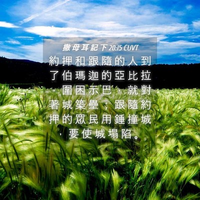 Picture 04 - 撒 母 耳 記 下 20:15 CUVT - 約 押 和 跟 隨 的 人 到 了 伯 瑪 迦 - Bible Verse Picture