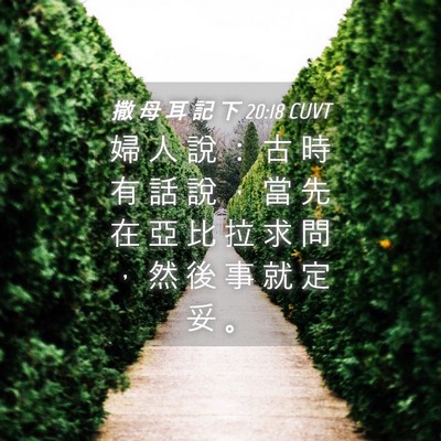 Picture 04 - 撒 母 耳 記 下 20:18 CUVT - 婦 人 說 ： 古 時 有 話 說 ， 當 先 - Bible Verse Picture