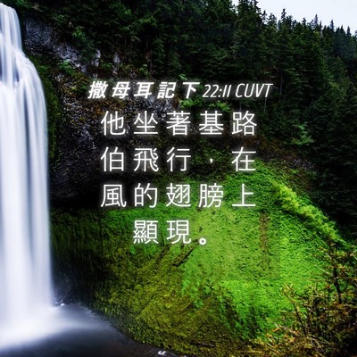Picture 04 - 撒 母 耳 記 下 22:11 CUVT - 他 坐 著 基 路 伯 飛 行 ， 在 風 的 - Bible Verse Picture