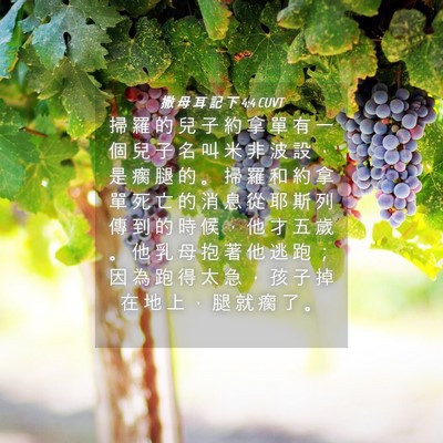 Picture 04 - 撒 母 耳 記 下 4:4 CUVT - 掃 羅 的 兒 子 約 拿 單 有 一 個 兒 - Bible Verse Picture