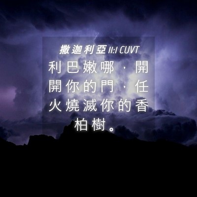 Picture 04 - 撒 迦 利 亞 11:1 CUVT - 利 巴 嫩 哪 ， 開 開 你 的 門 ， 任 - Bible Verse Picture