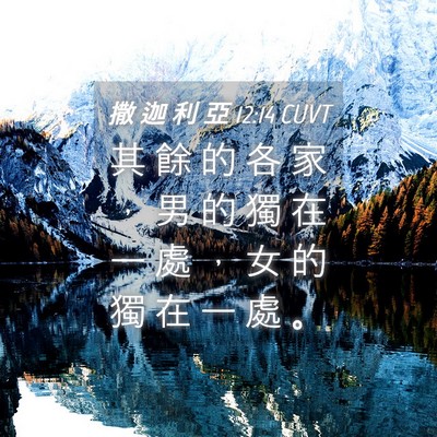 Picture 04 - 撒 迦 利 亞 12:14 CUVT - 其 餘 的 各 家 ， 男 的 獨 在 一 處 - Bible Verse Picture