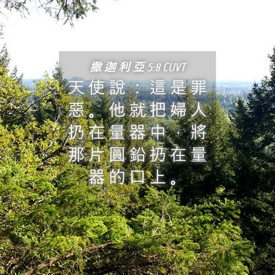 Picture 04 - 撒 迦 利 亞 5:8 CUVT - 天 使 說 ： 這 是 罪 惡 。 他 就 把 - Bible Verse Picture