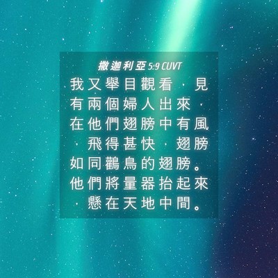 Picture 04 - 撒 迦 利 亞 5:9 CUVT - 我 又 舉 目 觀 看 ， 見 有 兩 個 婦 - Bible Verse Picture