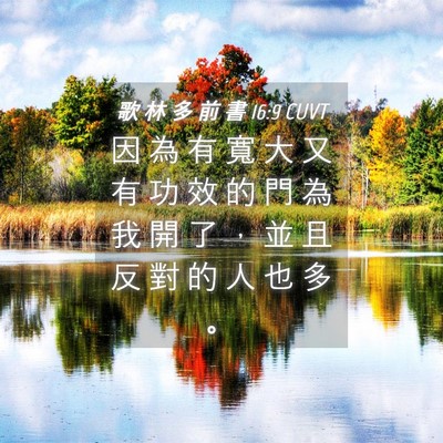 Picture 04 - 歌 林 多 前 書 16:9 CUVT - 因 為 有 寬 大 又 有 功 效 的 門 為 - Bible Verse Picture