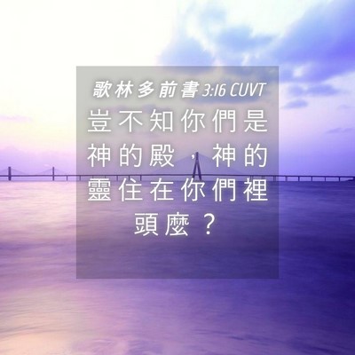 Picture 04 - 歌 林 多 前 書 3:16 CUVT - 豈 不 知 你 們 是 神 的 殿 ， 神 的 - Bible Verse Picture