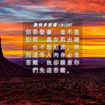 Picture 04 - 歌 林 多 前 書 7:28 CUVT - 你 若 娶 妻 ， 並 不 是 犯 罪 ； 處 - Bible Verse Picture