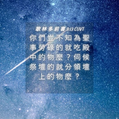 Picture 04 - 歌 林 多 前 書 9:13 CUVT - 你 們 豈 不 知 為 聖 事 勞 碌 的 就 - Bible Verse Picture