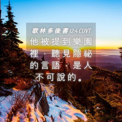 Picture 04 - 歌 林 多 後 書 12:4 CUVT - 他 被 提 到 樂 園 裡 ， 聽 見 隱 祕 - Bible Verse Picture