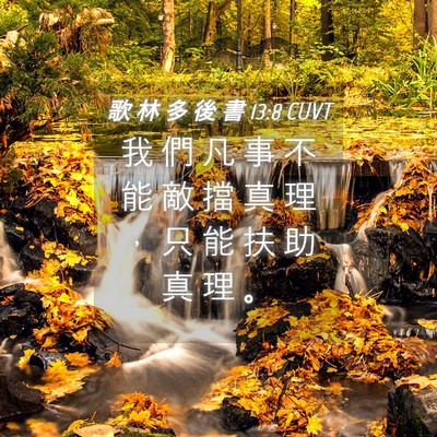 Picture 04 - 歌 林 多 後 書 13:8 CUVT - 我 們 凡 事 不 能 敵 擋 真 理 ， 只 - Bible Verse Picture