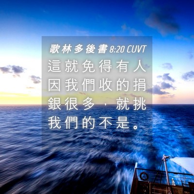 Picture 04 - 歌 林 多 後 書 8:20 CUVT - 這 就 免 得 有 人 因 我 們 收 的 捐 - Bible Verse Picture
