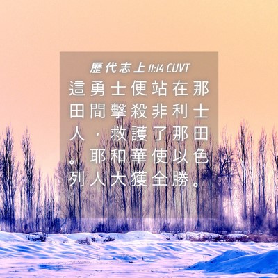 Picture 04 - 歷 代 志 上 11:14 CUVT - 這 勇 士 便 站 在 那 田 間 擊 殺 非 - Bible Verse Picture