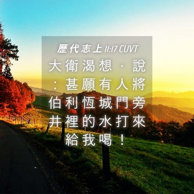 Picture 04 - 歷 代 志 上 11:17 CUVT - 大 衛 渴 想 ， 說 ： 甚 願 有 人 將 - Bible Verse Picture