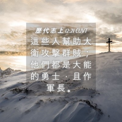 Picture 04 - 歷 代 志 上 12:21 CUVT - 這 些 人 幫 助 大 衛 攻 擊 群 賊 ； - Bible Verse Picture