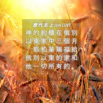 Picture 04 - 歷 代 志 上 13:14 CUVT - 神 的 約 櫃 在 俄 別 以 東 家 中 三 - Bible Verse Picture