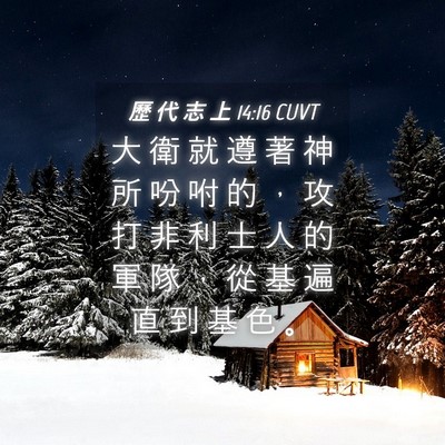 Picture 04 - 歷 代 志 上 14:16 CUVT - 大 衛 就 遵 著 神 所 吩 咐 的 ， 攻 - Bible Verse Picture