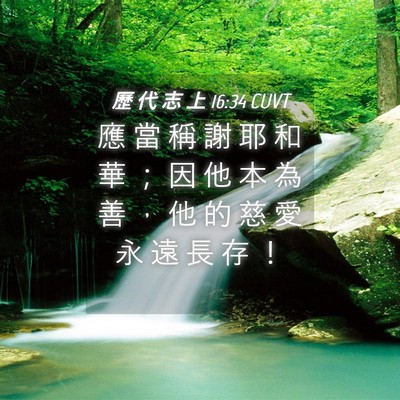Picture 04 - 歷 代 志 上 16:34 CUVT - 應 當 稱 謝 耶 和 華 ； 因 他 本 為 - Bible Verse Picture