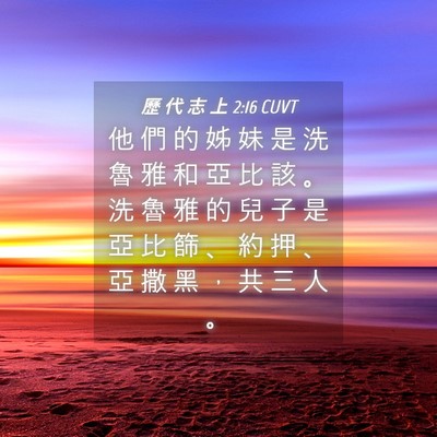 Picture 04 - 歷 代 志 上 2:16 CUVT - 他 們 的 姊 妹 是 洗 魯 雅 和 亞 比 - Bible Verse Picture