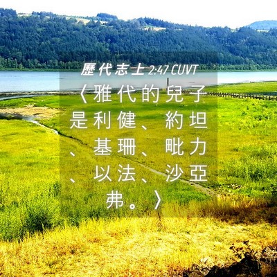 Picture 04 - 歷 代 志 上 2:47 CUVT - 〈 雅 代 的 兒 子 是 利 健 、 約 坦 - Bible Verse Picture
