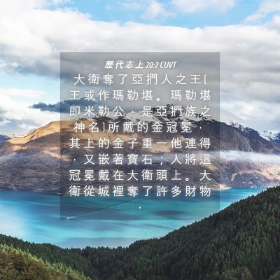 Picture 04 - 歷 代 志 上 20:2 CUVT - 大 衛 奪 了 亞 捫 人 之 王 ( 王 或 作 - Bible Verse Picture