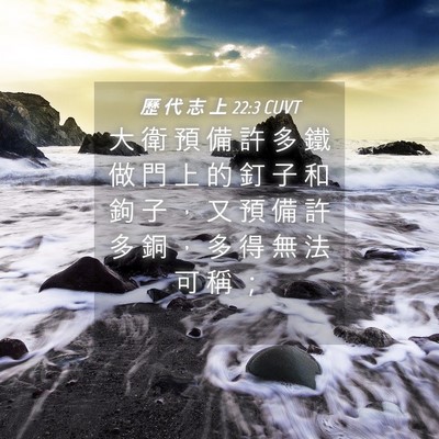 Picture 04 - 歷 代 志 上 22:3 CUVT - 大 衛 預 備 許 多 鐵 做 門 上 的 釘 - Bible Verse Picture