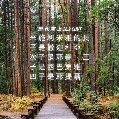 Picture 04 - 歷 代 志 上 26:2 CUVT - 米 施 利 米 雅 的 長 子 是 撒 迦 利 - Bible Verse Picture