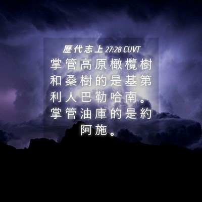 Picture 04 - 歷 代 志 上 27:28 CUVT - 掌 管 高 原 橄 欖 樹 和 桑 樹 的 是 - Bible Verse Picture