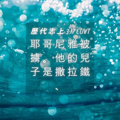 Picture 04 - 歷 代 志 上 3:17 CUVT - 耶 哥 尼 雅 被 擄 。 他 的 兒 子 是 - Bible Verse Picture