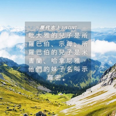 Picture 04 - 歷 代 志 上 3:19 CUVT - 毗 大 雅 的 兒 子 是 所 羅 巴 伯 、 - Bible Verse Picture