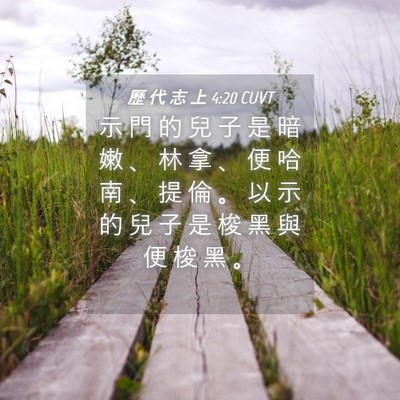 Picture 04 - 歷 代 志 上 4:20 CUVT - 示 門 的 兒 子 是 暗 嫩 、 林 拿 、 - Bible Verse Picture