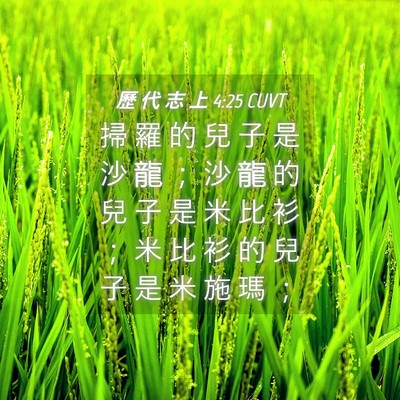 Picture 04 - 歷 代 志 上 4:25 CUVT - 掃 羅 的 兒 子 是 沙 龍 ； 沙 龍 的 - Bible Verse Picture