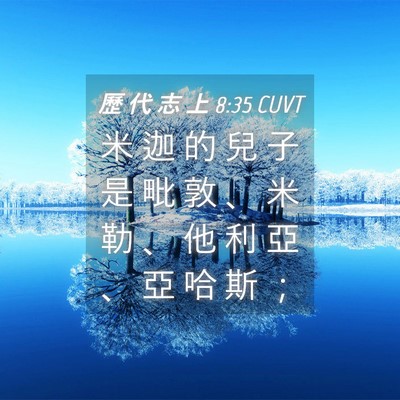 Picture 04 - 歷 代 志 上 8:35 CUVT - 米 迦 的 兒 子 是 毗 敦 、 米 勒 、 - Bible Verse Picture