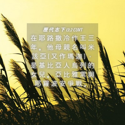 Picture 04 - 歷 代 志 下 13:2 CUVT - 在 耶 路 撒 冷 作 王 三 年 。 他 母 - Bible Verse Picture