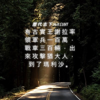Picture 04 - 歷 代 志 下 14:9 CUVT - 有 古 實 王 謝 拉 率 領 軍 兵 一 百 - Bible Verse Picture