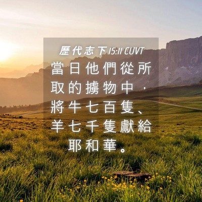 Picture 04 - 歷 代 志 下 15:11 CUVT - 當 日 他 們 從 所 取 的 擄 物 中 ， - Bible Verse Picture