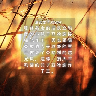 Picture 04 - 歷 代 志 下 22:1 CUVT - 耶 路 撒 冷 的 居 民 立 約 蘭 的 小 - Bible Verse Picture