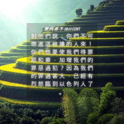 Picture 04 - 歷 代 志 下 28:13 CUVT - 對 他 們 說 ： 你 們 不 可 帶 進 這 - Bible Verse Picture