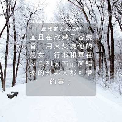 Picture 04 - 歷 代 志 下 28:3 CUVT - 並 且 在 欣 嫩 子 谷 燒 香 ， 用 火 - Bible Verse Picture